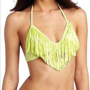 L*space Neon Green Fringe Bikini Top, M